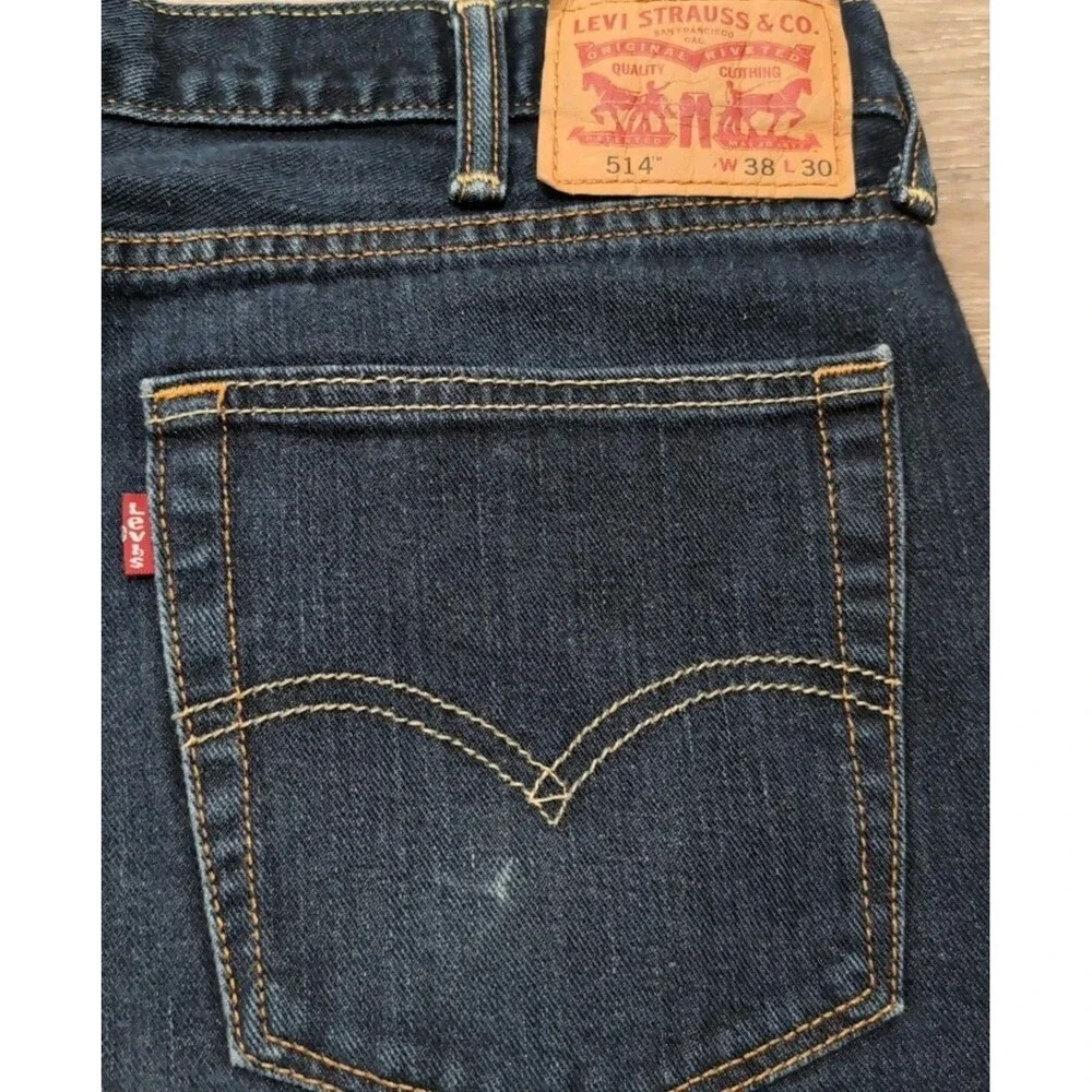 LEVI'S 514 DENIM JEANS MENS 38X30 DARK WASH BLUE STRAIGHT 9